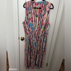 Anne Klein Sleeveless Pink Pansy Fit and Flare Dress, Size 2X